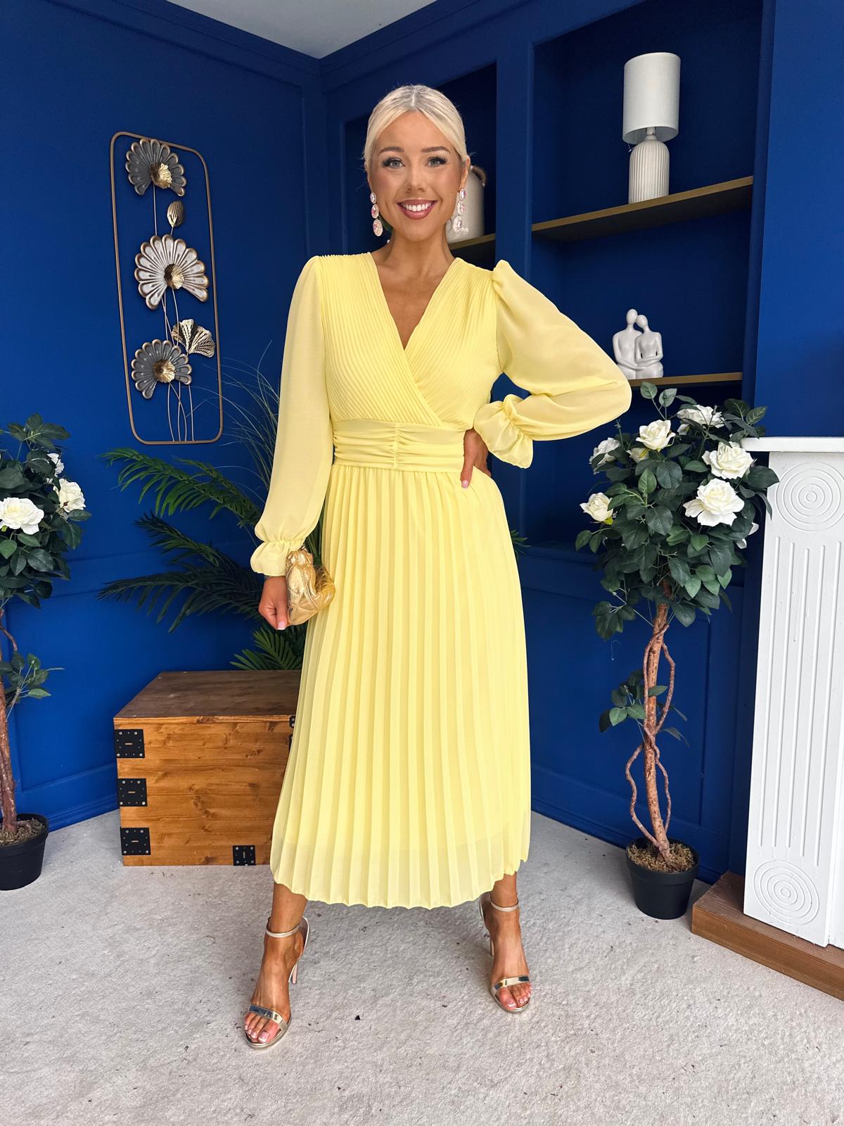 Clodagh Pleat Detailed Midi Dress Yellow