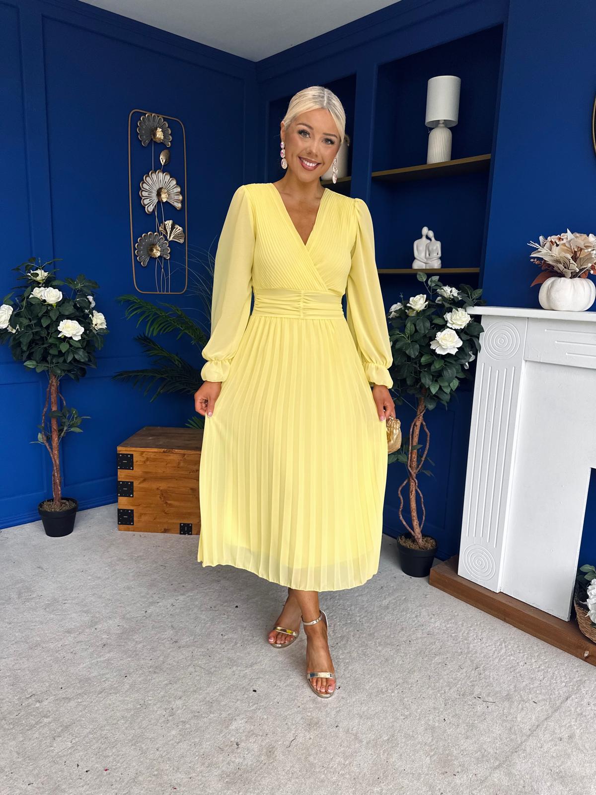 Clodagh Pleat Detailed Midi Dress Yellow