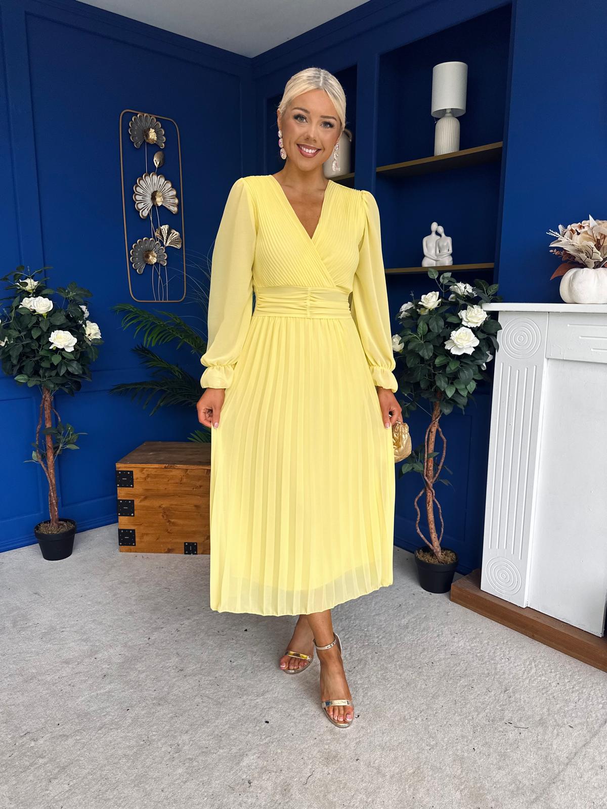 Clodagh Pleat Detailed Midi Dress Yellow