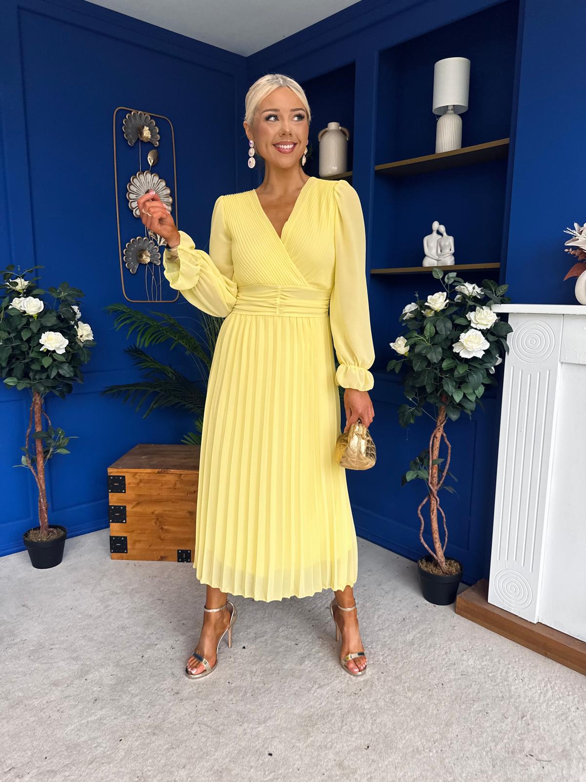 Clodagh Pleat Detailed Midi Dress Yellow