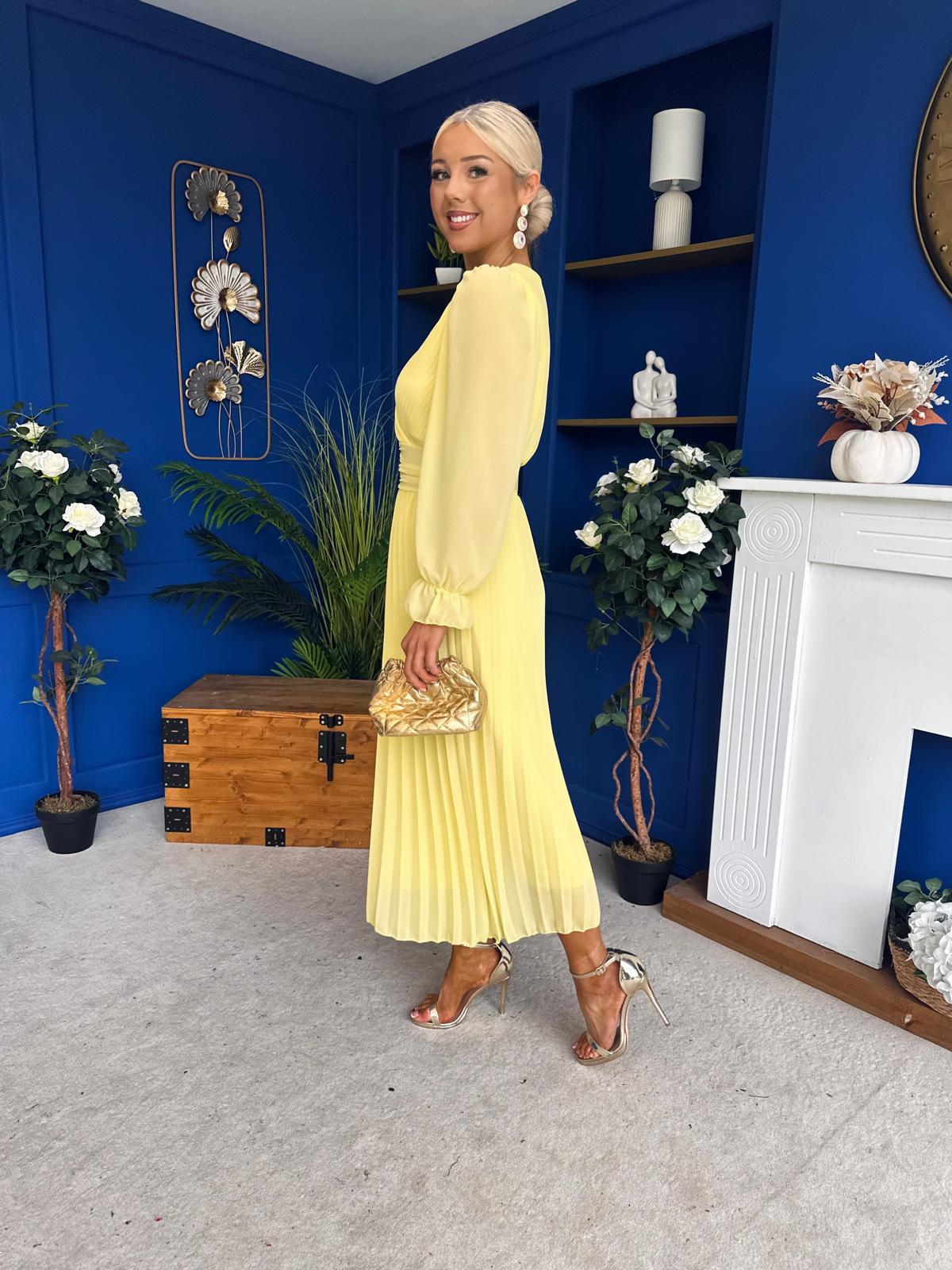 Clodagh Pleat Detailed Midi Dress Yellow