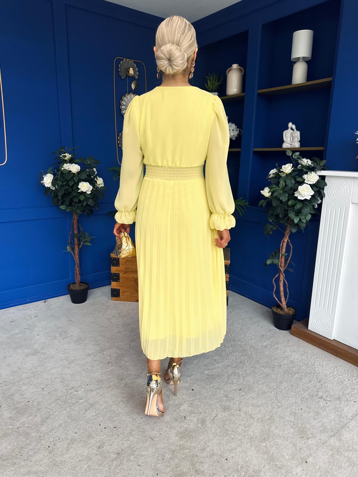 Clodagh Pleat Detailed Midi Dress Yellow