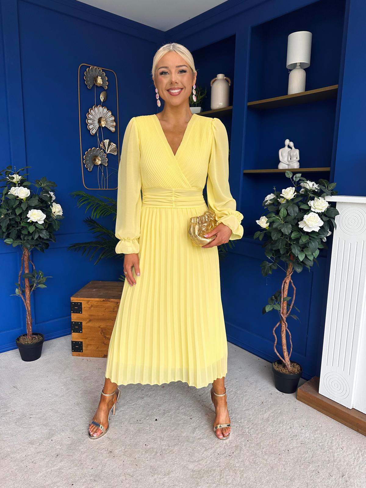 Clodagh Pleat Detailed Midi Dress Yellow