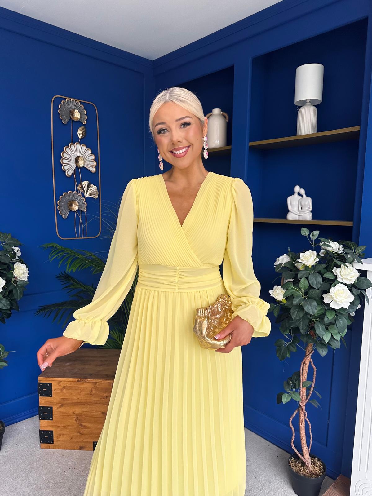 Clodagh Pleat Detailed Midi Dress Yellow