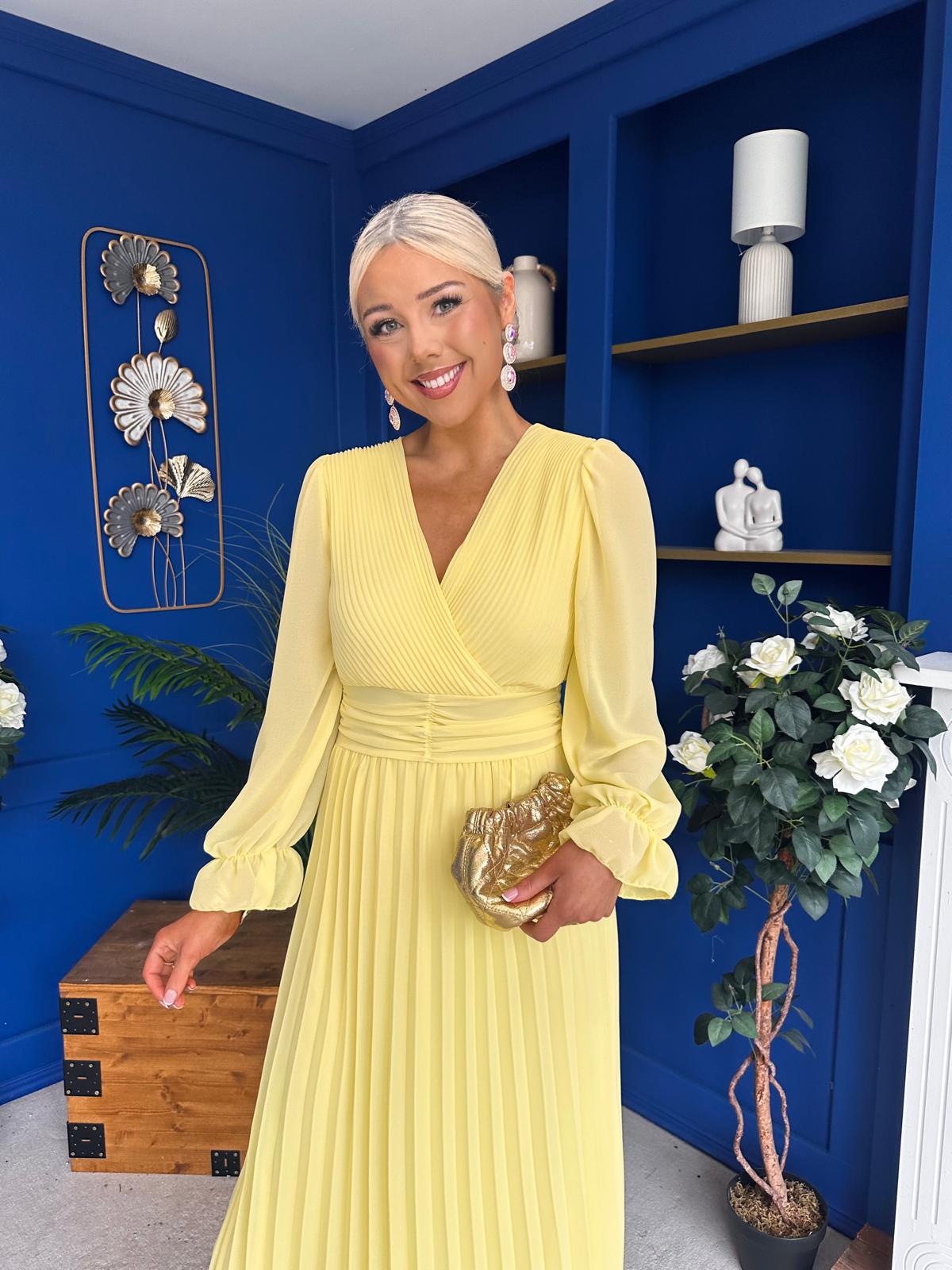 Clodagh Pleat Detailed Midi Dress Yellow