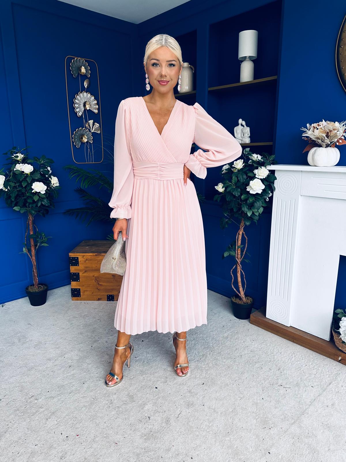 Clodagh Pleat Detailed Midi Dress Pwr Pink