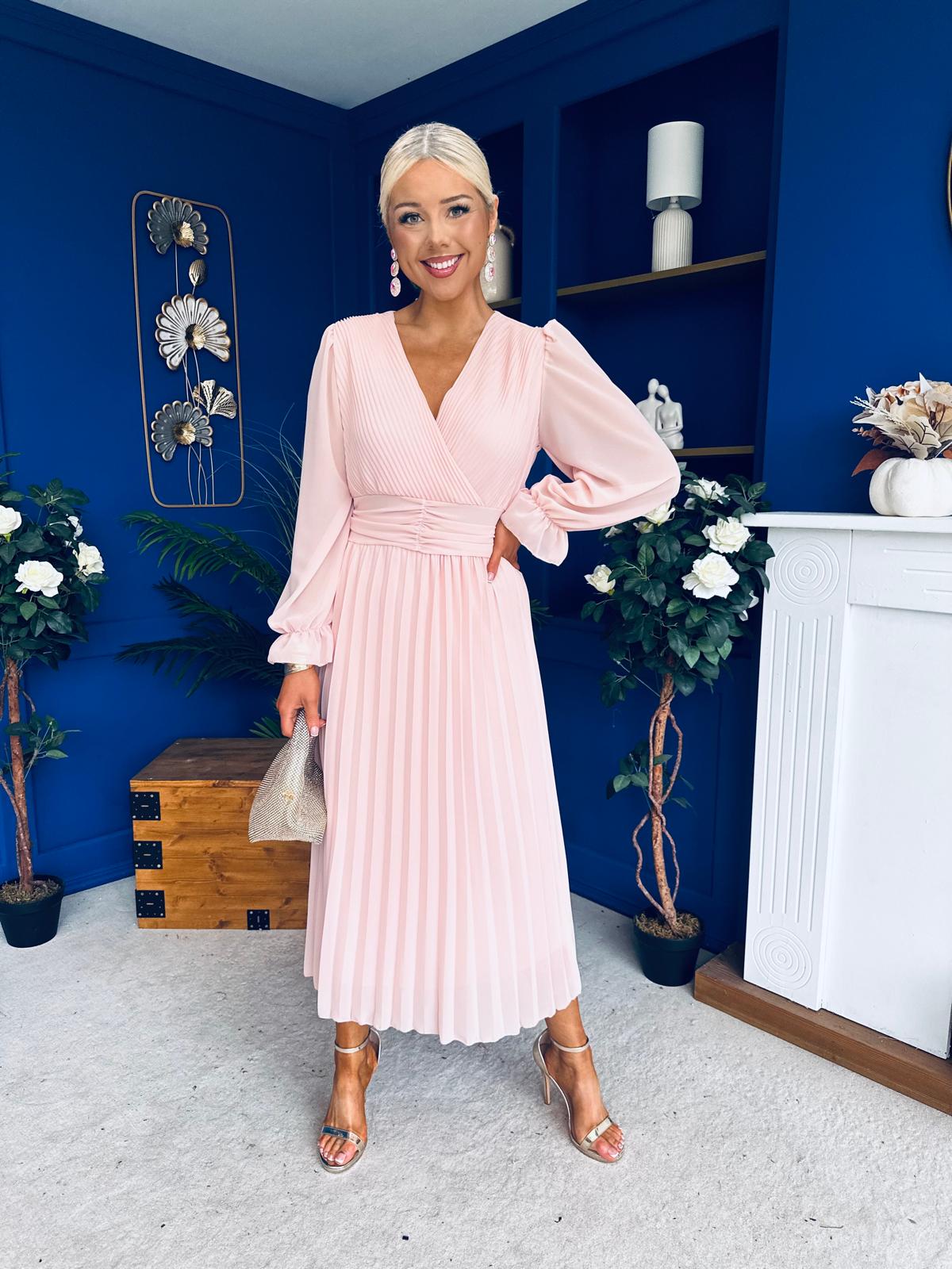 Clodagh Pleat Detailed Midi Dress Pwr Pink