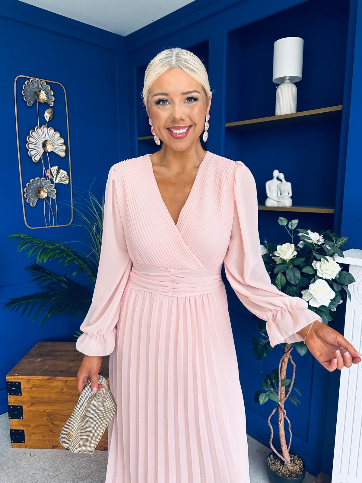 Clodagh Pleat Detailed Midi Dress Pwr Pink