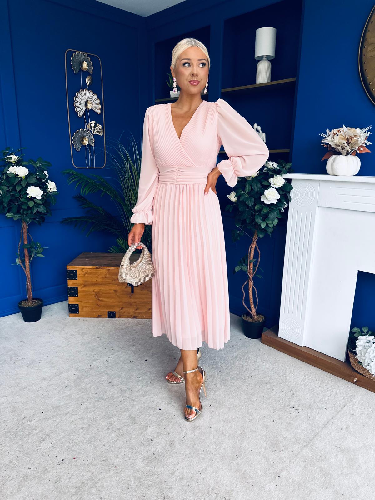 Clodagh Pleat Detailed Midi Dress Pwr Pink