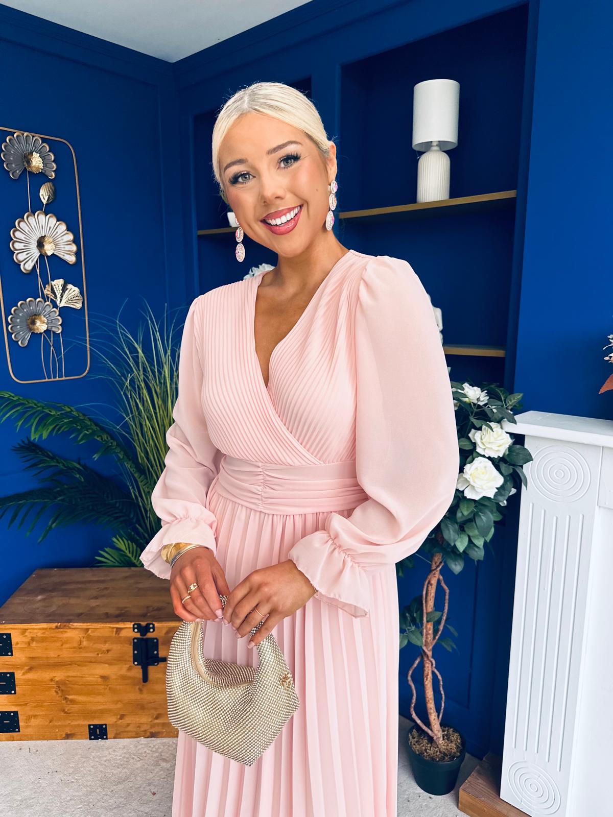 Clodagh Pleat Detailed Midi Dress Pwr Pink