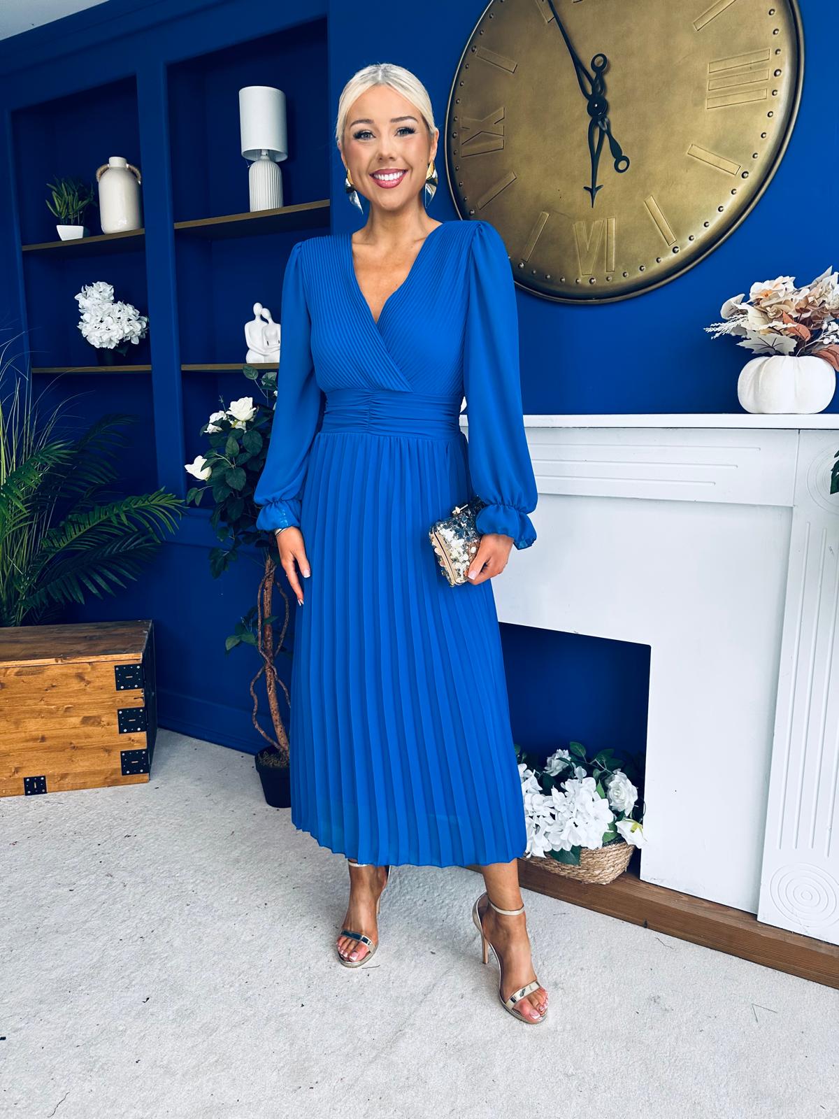 Clodagh Pleat Detailed Midi Dress Cobalt