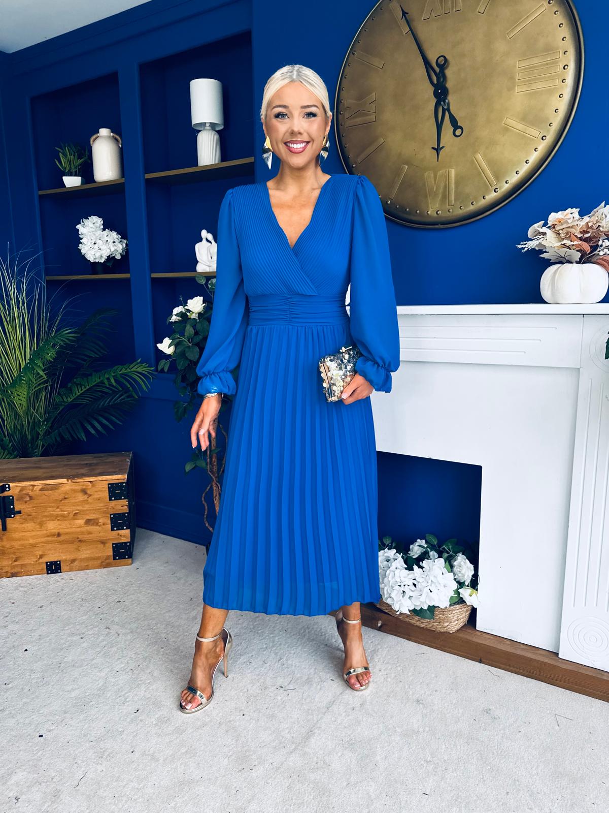 Clodagh Pleat Detailed Midi Dress Cobalt