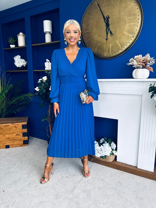 Clodagh Pleat Detailed Midi Dress Cobalt