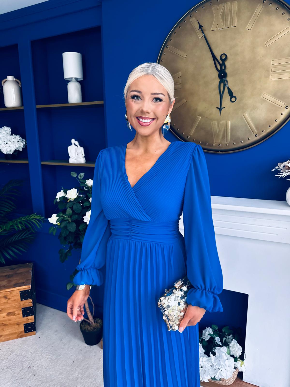 Clodagh Pleat Detailed Midi Dress Cobalt