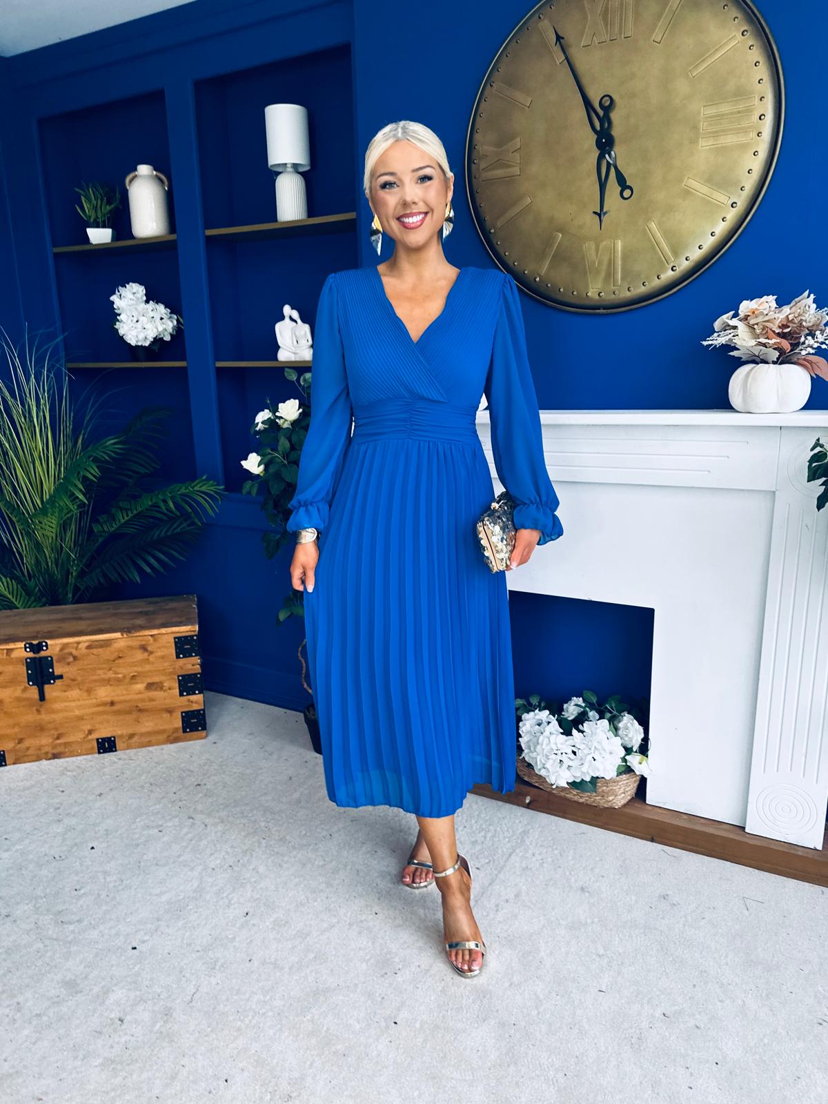 Clodagh Pleat Detailed Midi Dress Cobalt