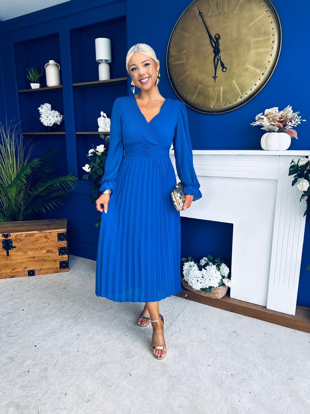 Clodagh Pleat Detailed Midi Dress Cobalt