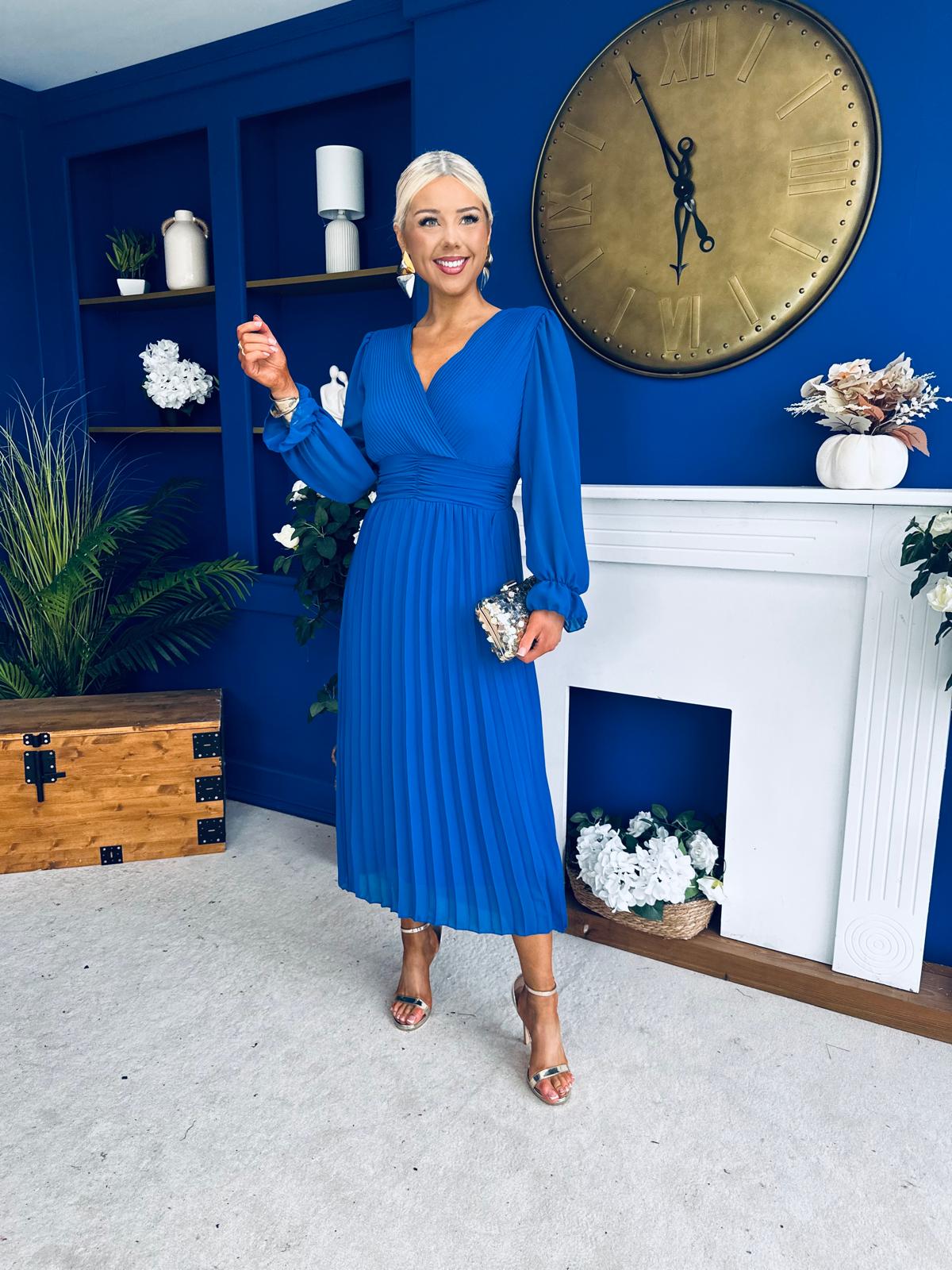 Clodagh Pleat Detailed Midi Dress Cobalt