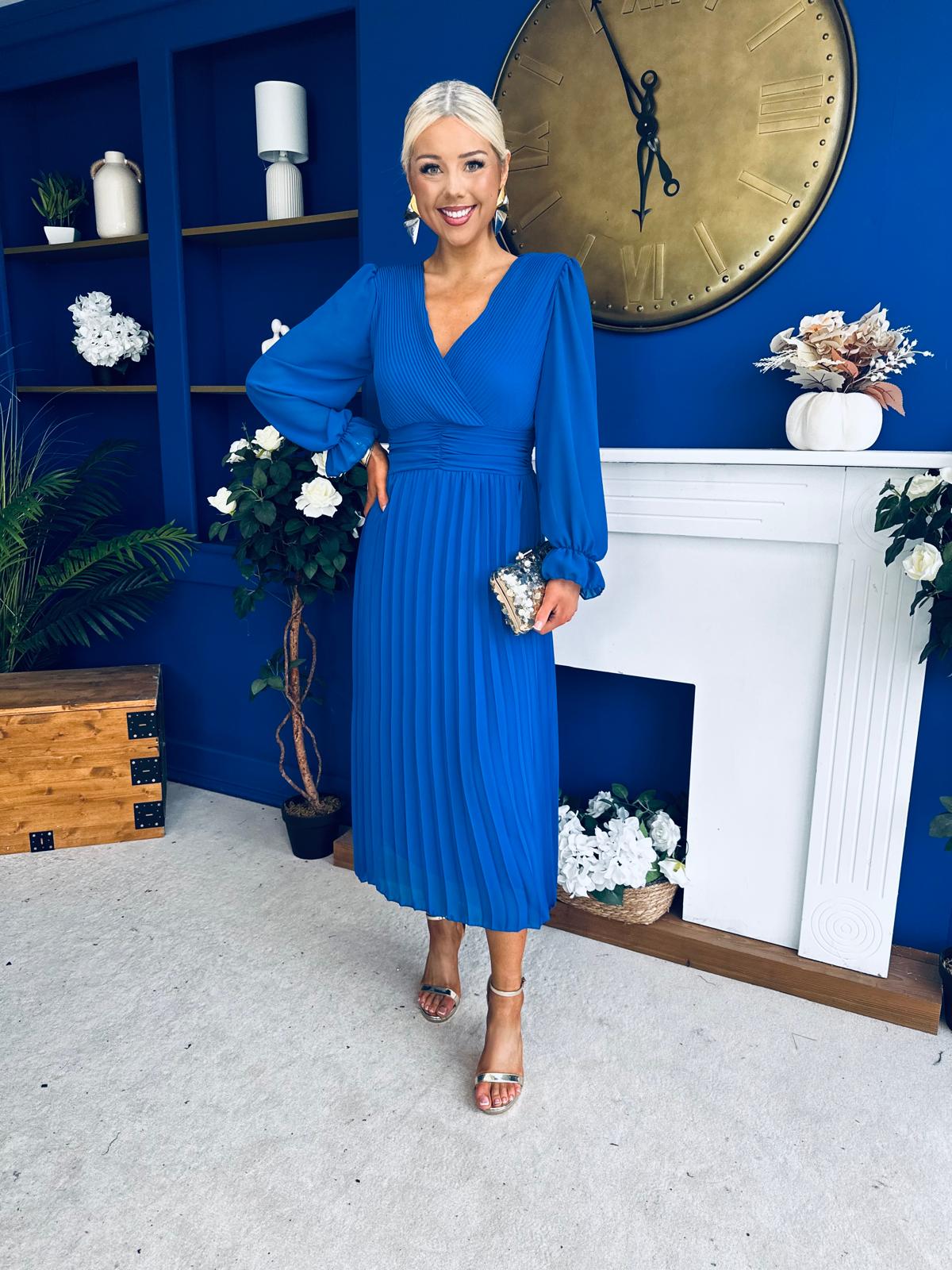 Clodagh Pleat Detailed Midi Dress Cobalt