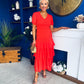 Merrill Layered Midi Dress Coral