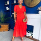 Merrill Layered Midi Dress Coral