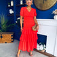 Merrill Layered Midi Dress Coral