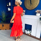 Merrill Layered Midi Dress Coral