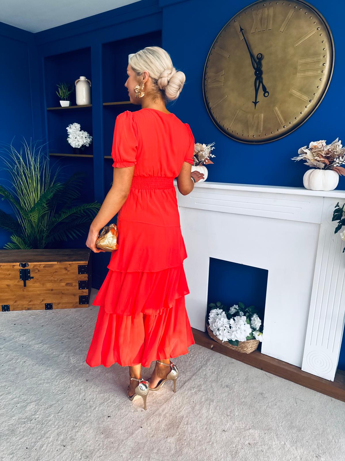 Merrill Layered Midi Dress Coral