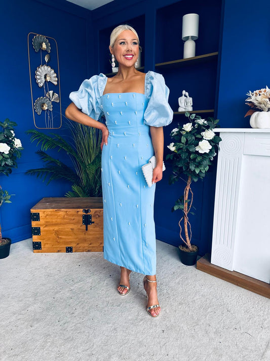 Ivy Embellished Occasion Dress Pwr Blue