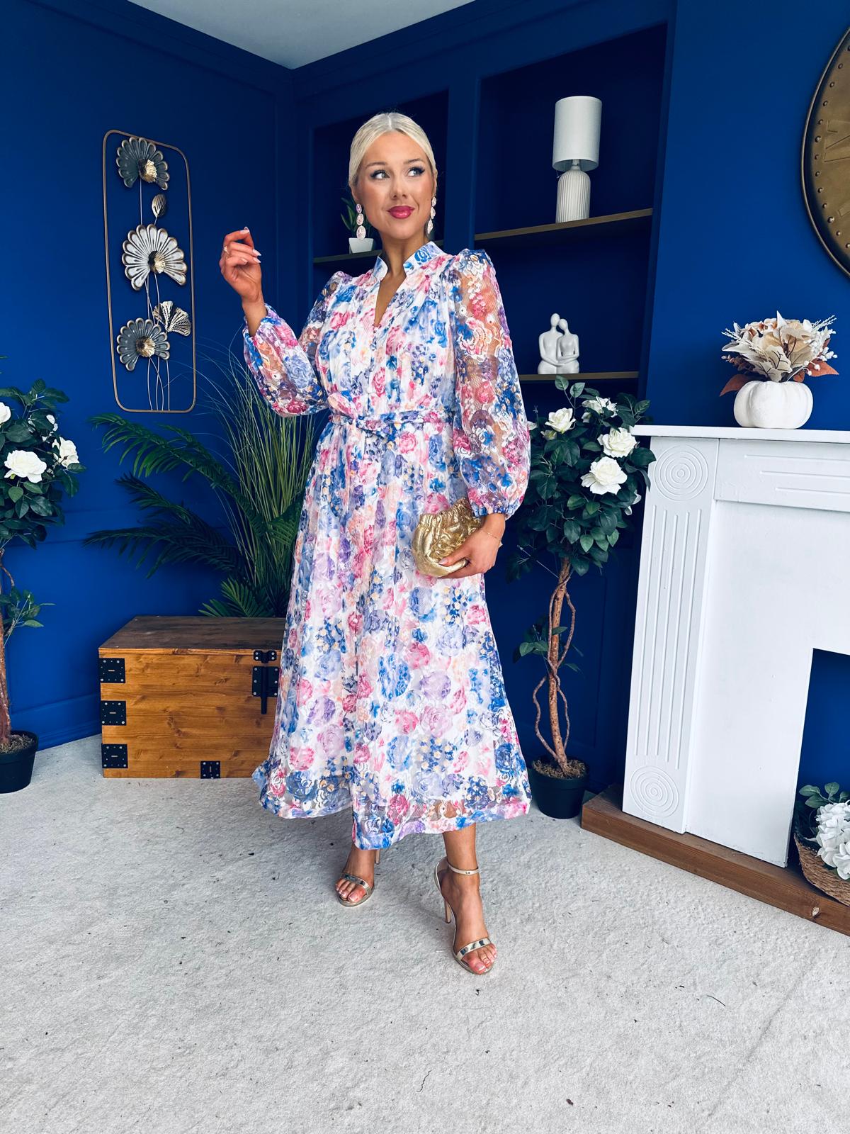 Valentina Detailed Midi Shirt Dress Floral Purple