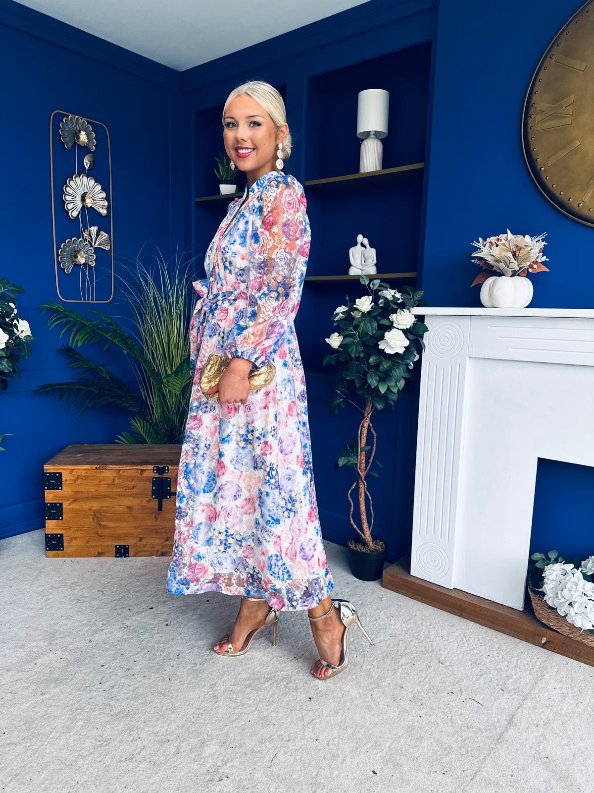 Valentina Detailed Midi Shirt Dress Floral Purple