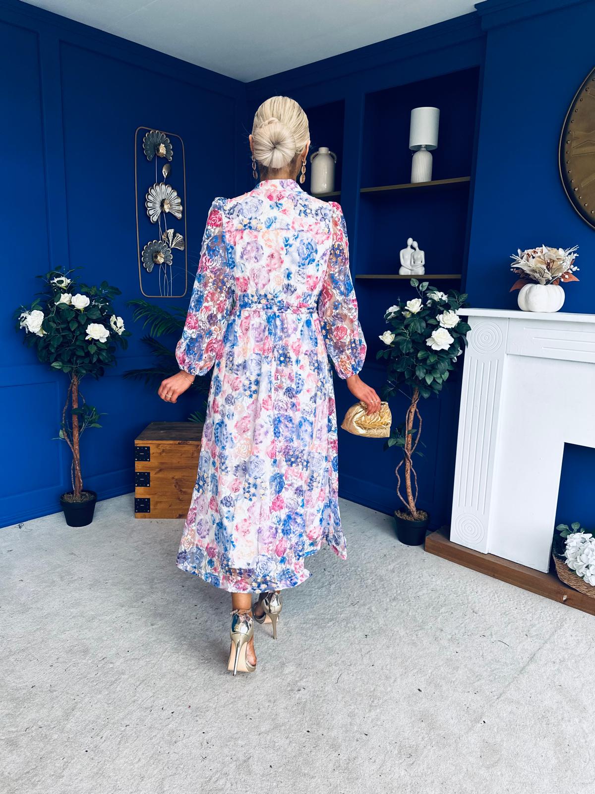 Valentina Detailed Midi Shirt Dress Floral Purple