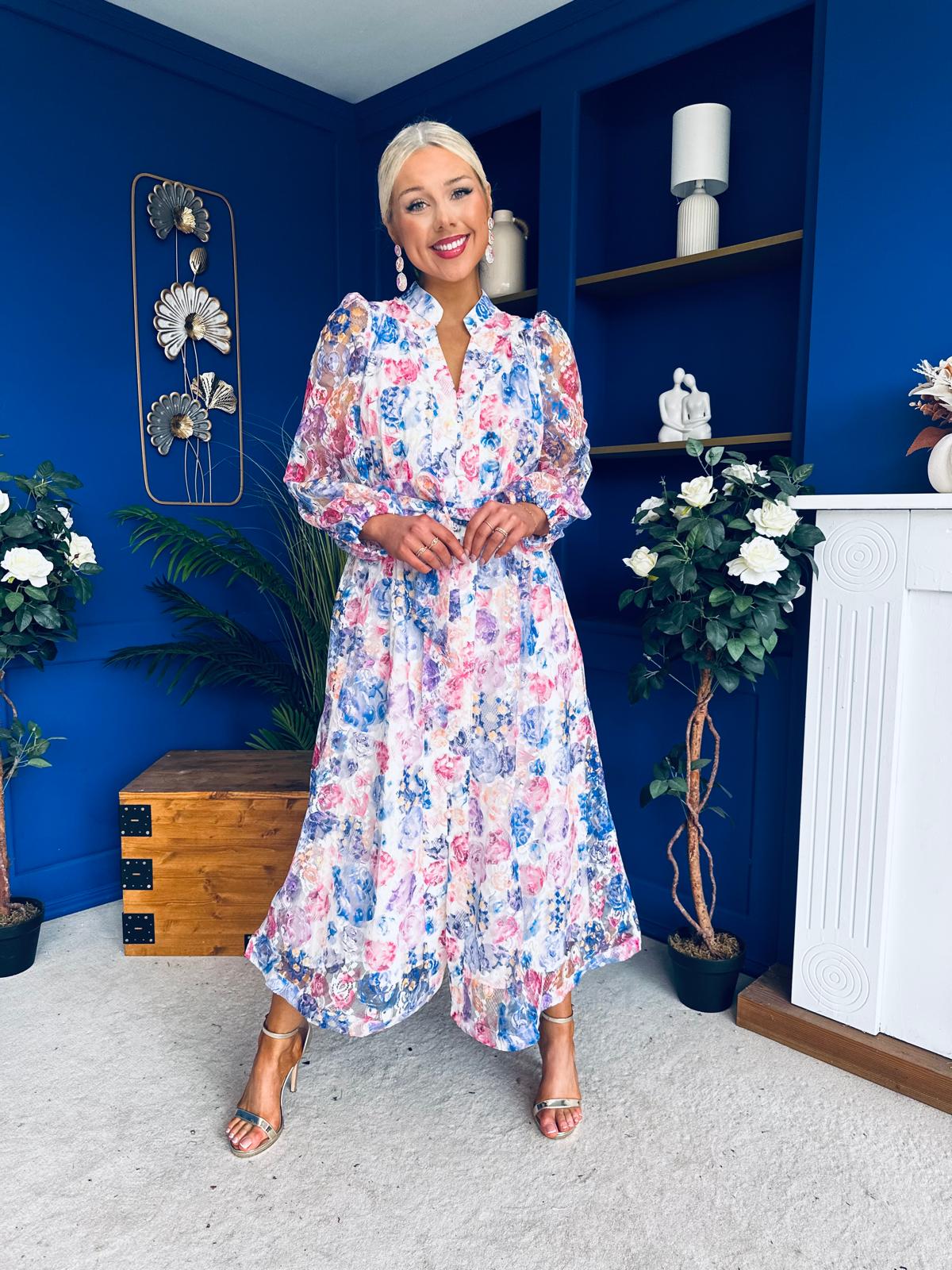 Valentina Detailed Midi Shirt Dress Floral Purple