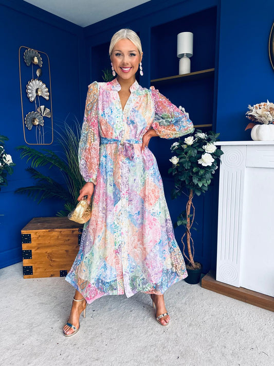 Valentina Detailed Midi Shirt Dress Floral Multi