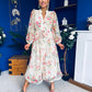 Gracie Detailed Midi Shirt Dress Floral Rose Cream