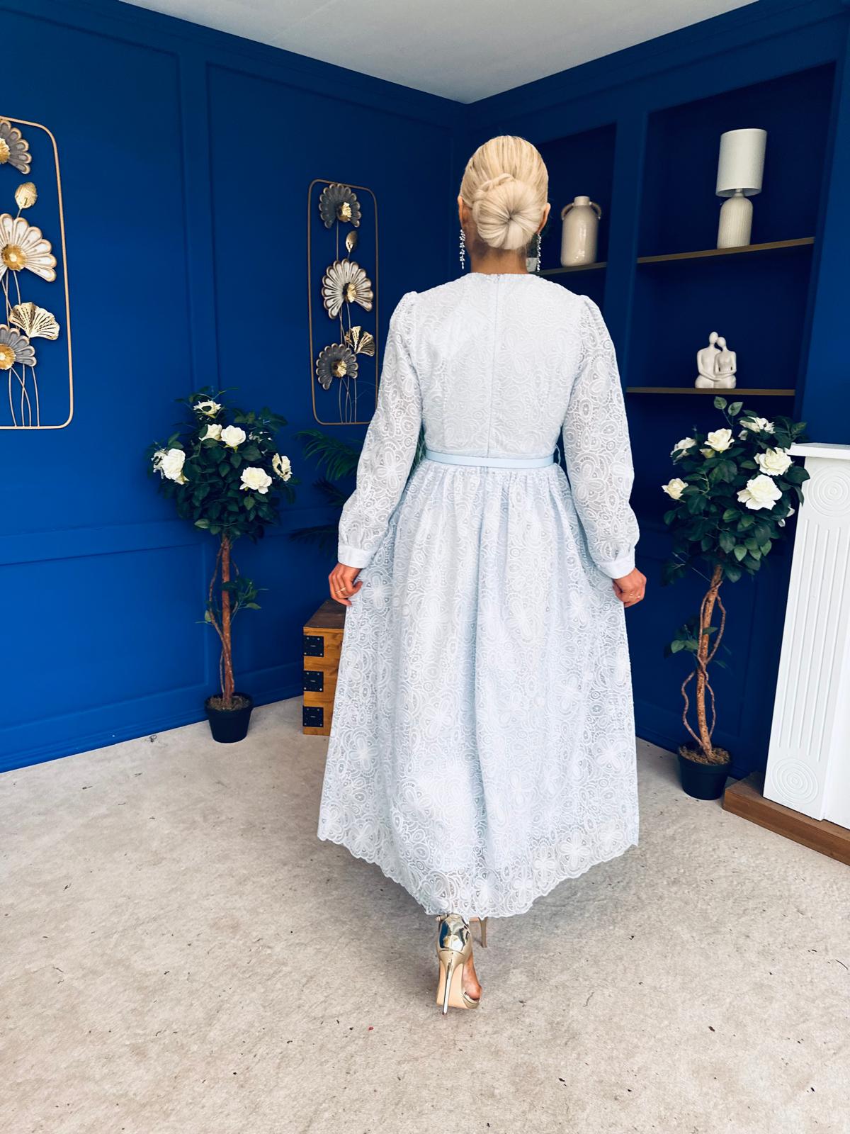 Ellie Crochet Detail Occasion Dress Pwr Blue