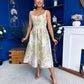 Camelia Sweetheart Neckline Midi Dress Jacquard Green