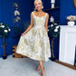 Camelia Sweetheart Neckline Midi Dress Jacquard Green