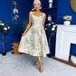 Camelia Sweetheart Neckline Midi Dress Jacquard Green