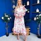 Gracie Detailed Midi Shirt Dress White & Pink Floral