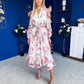 Gracie Detailed Midi Shirt Dress White & Pink Floral