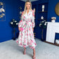 Gracie Detailed Midi Shirt Dress White & Pink Floral
