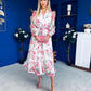 Gracie Detailed Midi Shirt Dress White & Pink Floral