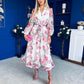 Gracie Detailed Midi Shirt Dress White & Pink Floral