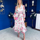 Gracie Detailed Midi Shirt Dress White & Pink Floral