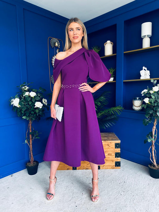 Aideen Pearl Detail Occasion Dress Plum