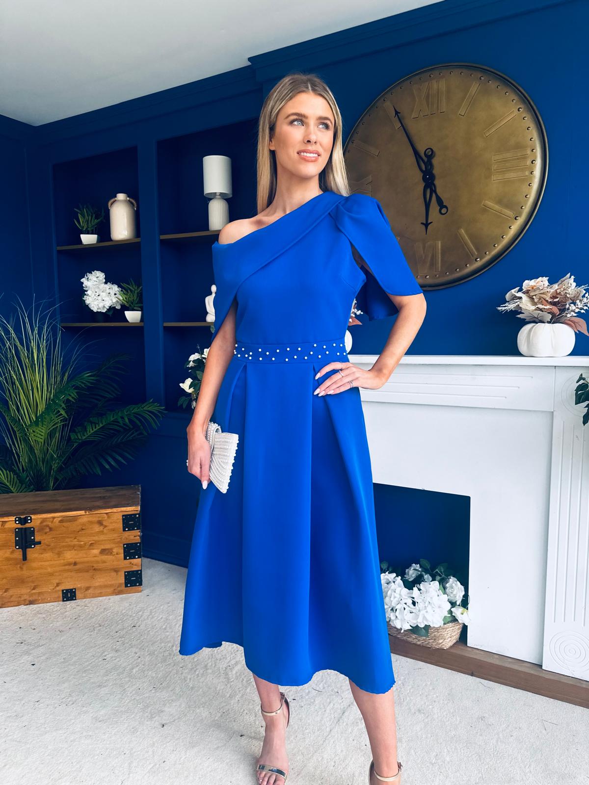 Aideen Pearl Detail Occasion Dress Cobalt