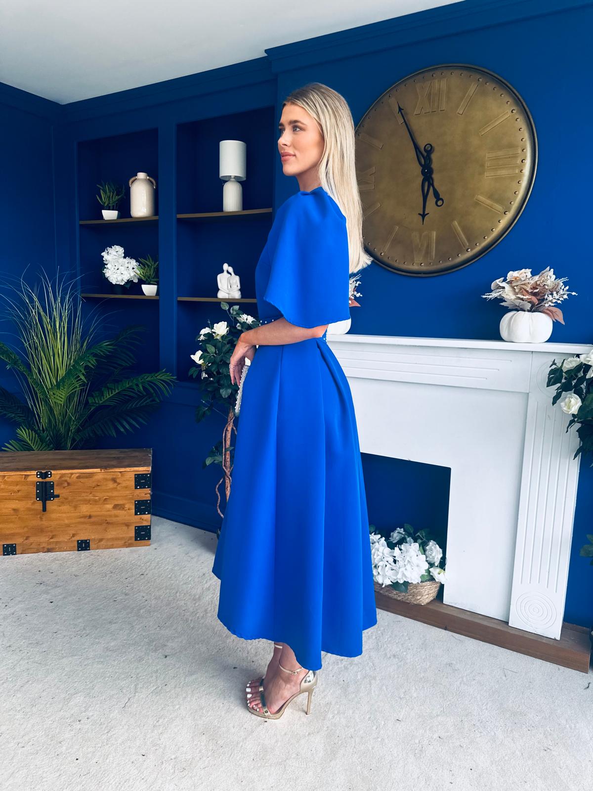 Aideen Pearl Detail Occasion Dress Cobalt