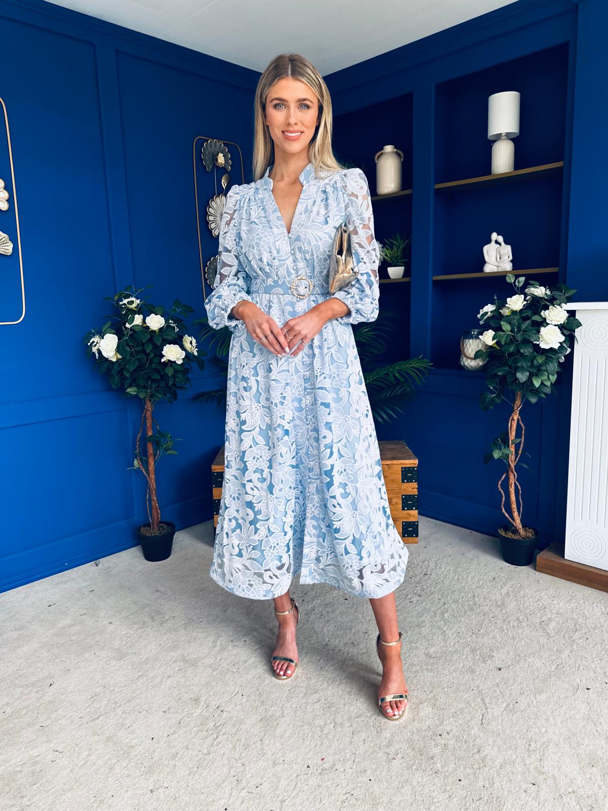 Piper Detailed Midi Shirt Dress Pwr Blue Pre Order 21 Feb