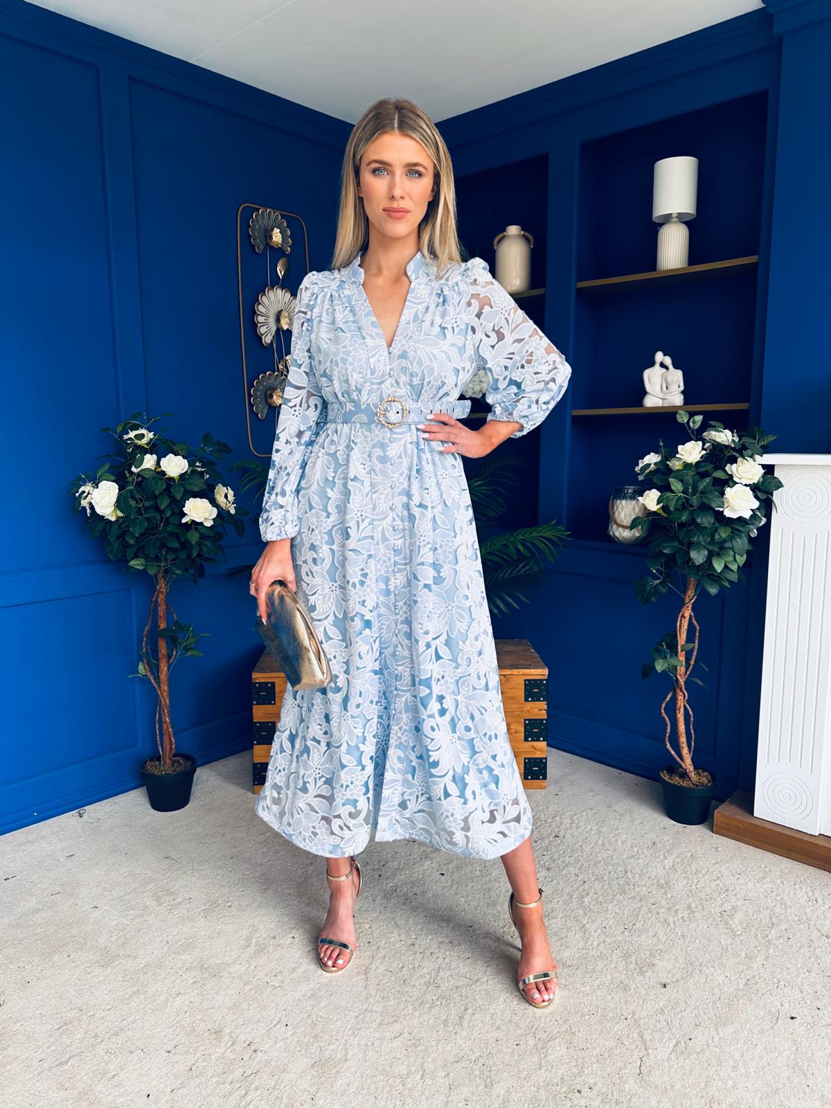 Piper Detailed Midi Shirt Dress Pwr Blue Pre Order 21 Feb