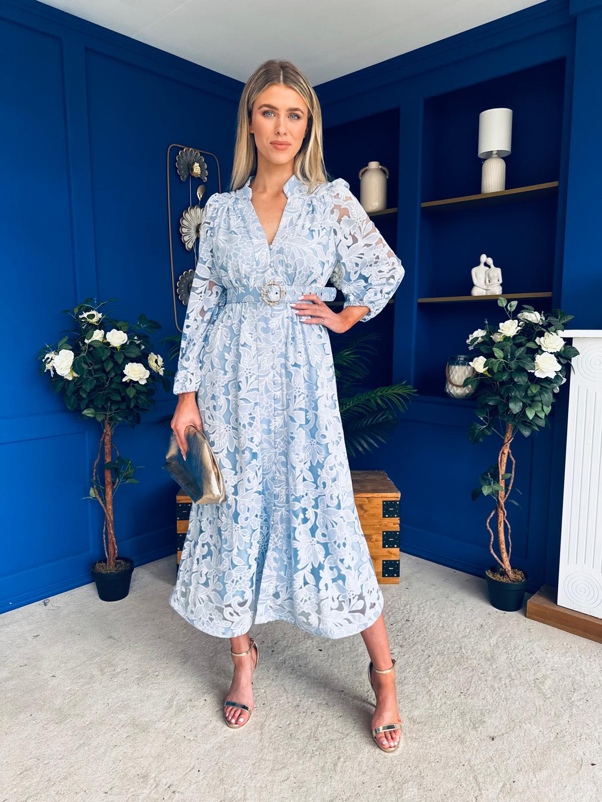 Piper Detailed Midi Shirt Dress Pwr Blue Pre Order 21 Feb